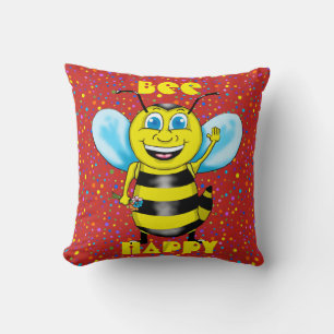 Happy Bee Square Pillow Kissen