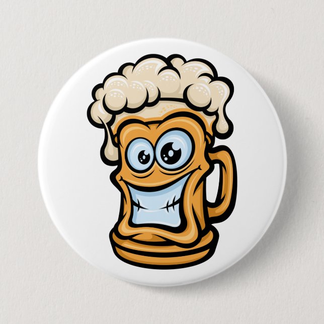 Happy Beer Tasse, Funny Illustration Button (Vorderseite)