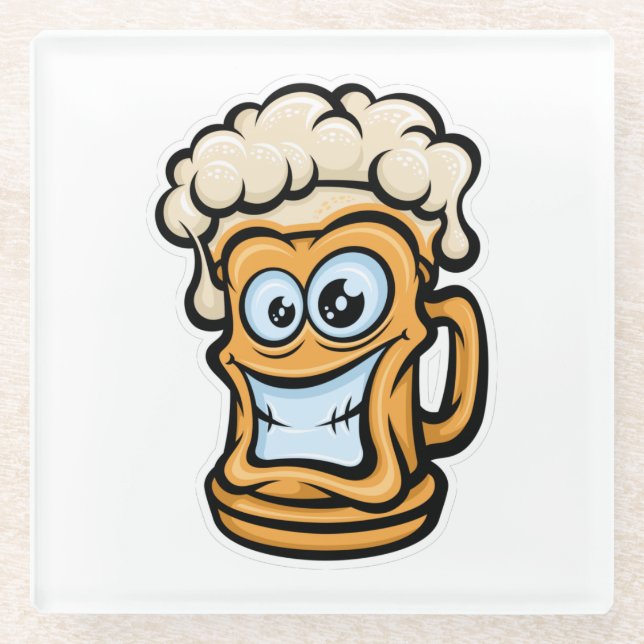 Happy Beer Tasse, Funny Illustration Glasuntersetzer (Vorderseite)