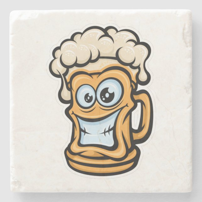 Happy Beer Tasse, Funny Illustration Steinuntersetzer (Vorderseite)