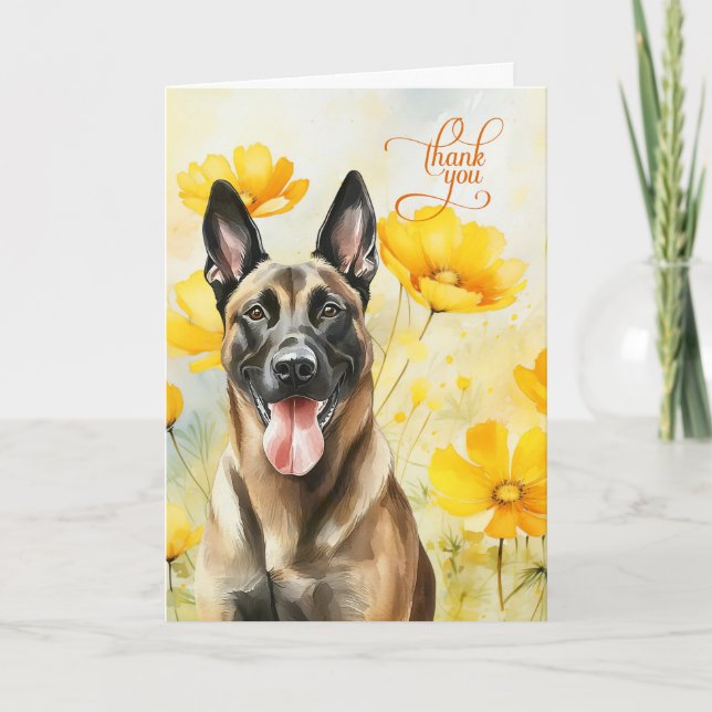 Happy Belgium Malinois Dog Golden Poppies Dankeskarte (Vorderseite)