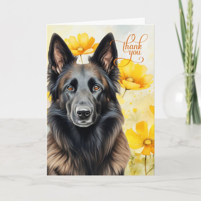 Happy Belgium Tervuren Dog Golden Poppies Dankeskarte (Vorderseite)