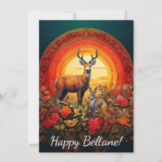 Happy Beltane Deer & Hare Card Feiertagskarte