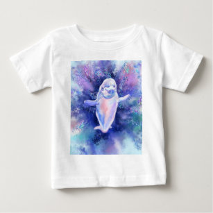 Happy Beluga Whale Schwimmen - Mignes Gemälde - Baby T-shirt