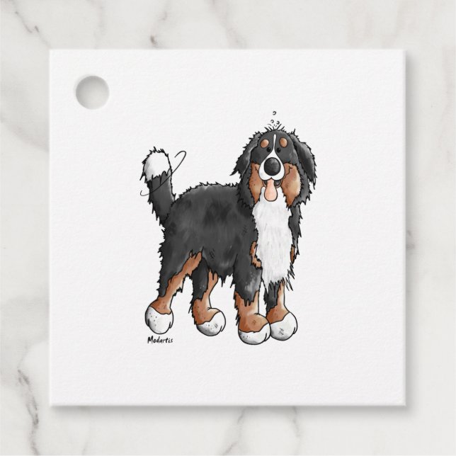 Happy Bernese Mountain Hund - Comic - Hunde - Cart Geschenkanhänger (Vorderseite)