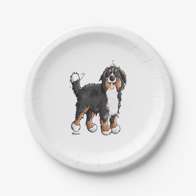 Happy Bernese Mountain Hund - Comic - Hunde - Cart Pappteller (Vorderseite)