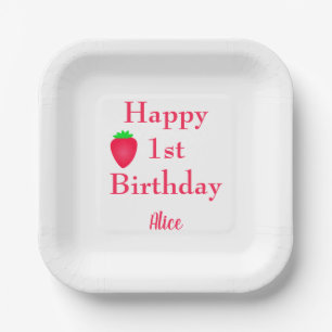 Happy Berry First Strawberry 1. Geburtstag 2024 Pappteller