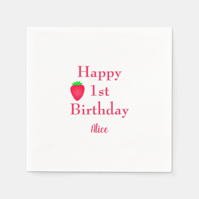 Happy Berry First Strawberry 1. Geburtstag 2024 Serviette (Vorderseite)