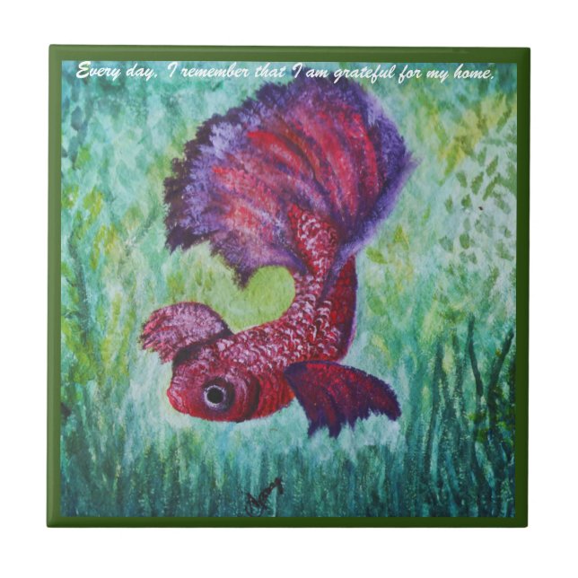 Happy betta fish enjoying his home fliese (Vorderseite)