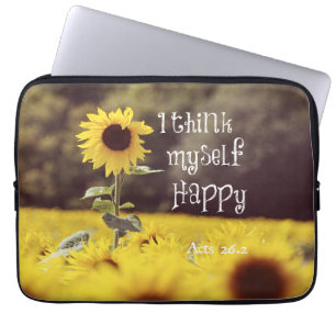 Happy Bible Verse mit Sonnenblumen Laptopschutzhülle