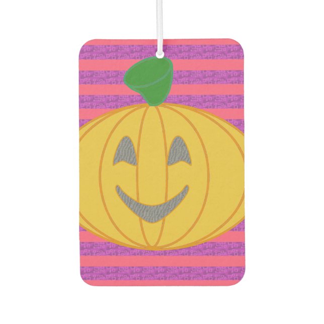 Happy Big Modern Orange Pumpkin on Purple and Pink Autolufterfrischer (Vorderseite)