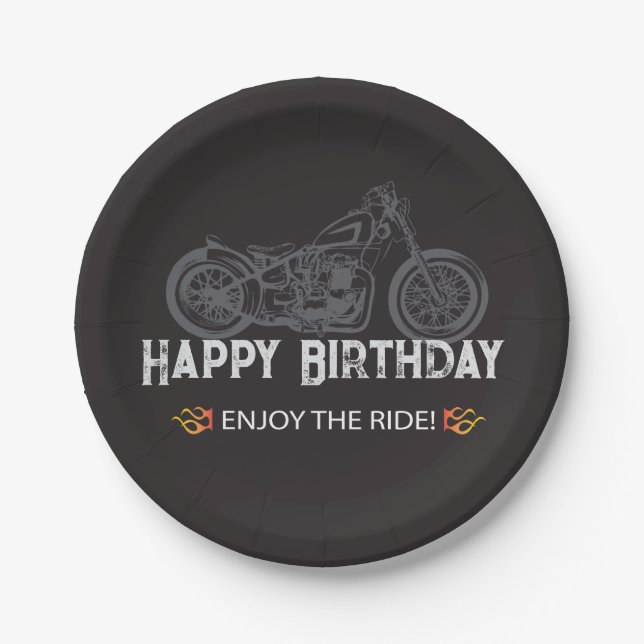 Happy Biker Birthday Motorrad Rider Pappteller (Vorderseite)