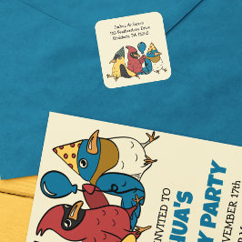 Happy Bird Day Cartoon Birds Rücksendeadresse Quadratischer Aufkleber