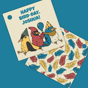 Happy Bird Day Cartoon Birds Thema Geburtstag Geschenkanhänger