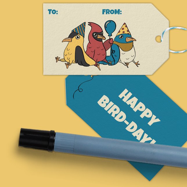 Happy Bird Day Cartoon Birds Thema Geburtstag Geschenkanhänger (Von Creator hochgeladen)