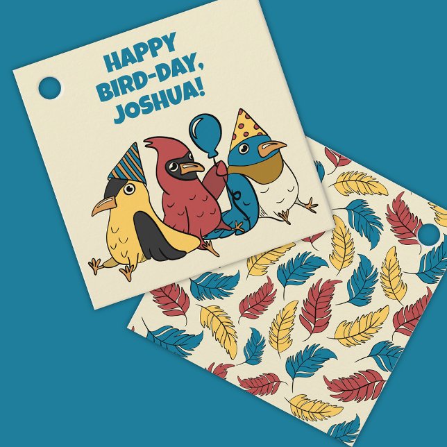 Happy Bird Day Cartoon Birds Themed Birthday Geschenkanhänger (Von Creator hochgeladen)