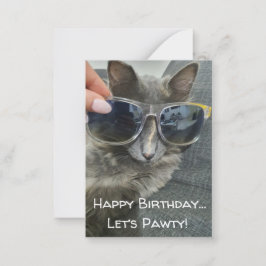 "Happy Birday Let's pawty" lustiges graues Foto Mitteilungskarte