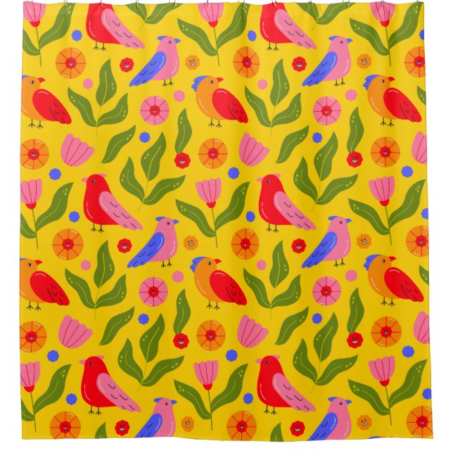 Happy Birds Flock Together fröhlich Duschvorhang (Vorderseite)