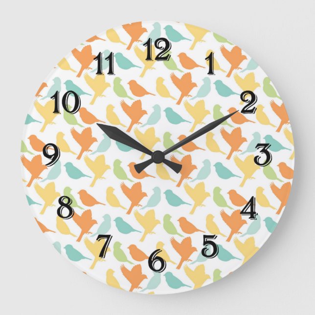 Happy Birds Große Wanduhr (Vorderseite)