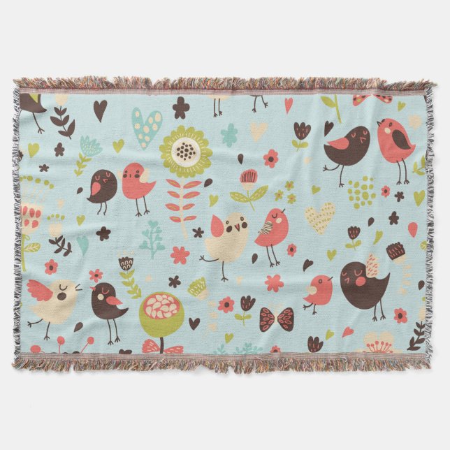 Happy Birds in Fields of Blume werfen Blanket Decke (Vorderseite)