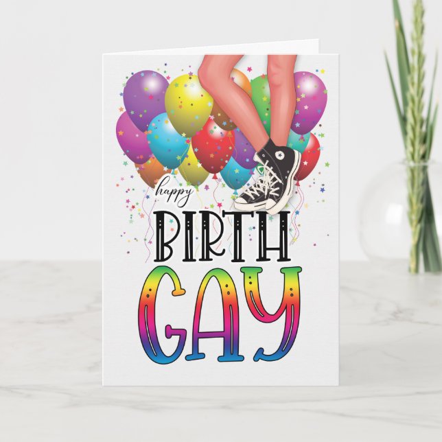 Happy Birth GAY Teen Legs in Sneakers Birthday Karte (Vorderseite)