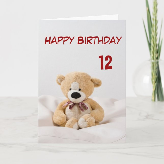 Happy Birthday 12. Teddy Bär Thema Karte (Vorderseite)
