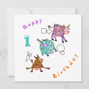 Happy Birthday 1 Card Colorful Geometric Cows