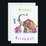 Happy Birthday 1 - Happy Mother and Baby Elephant<br><div class="desc">Individuell anpassbarer Geburtstag - Jahr hinzufügen / Text / Name - Fröhliche Mutter und Baby Elephant - Niedliche Tiere für die Liebe Zeichnend Familie - Wählen / Ihren einzigartigen Text / Farbe hinzufügen - Ihr einzigartiges Geschenk machen - Größe ändern und verschieben oder entfernen und Elemente mit dem Anpassungstool hinzufügen...</div>