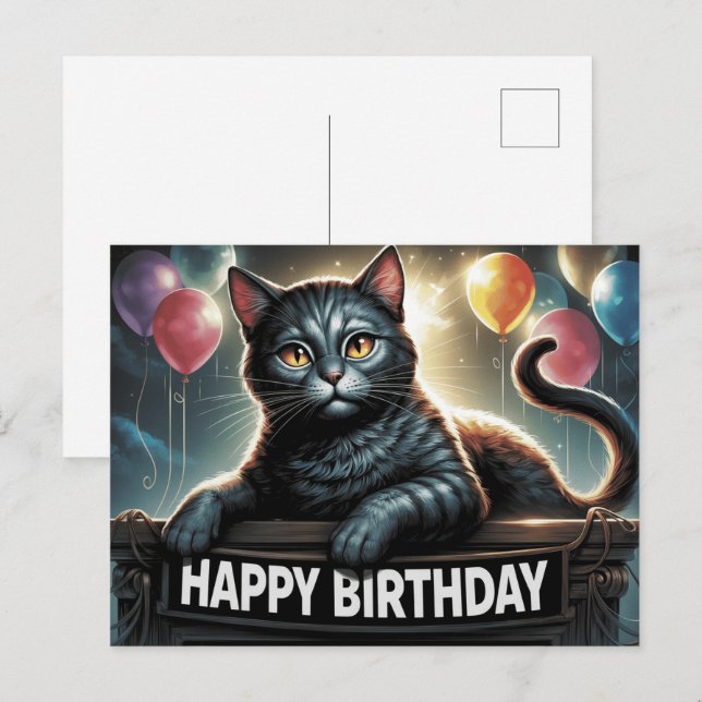 Happy Birthday 2026 Postcards Cat -5 Postkarte (Vorne/Hinten)