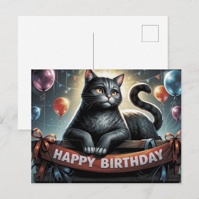 Happy Birthday 2026 Postkarten Katze -3 (Vorne/Hinten)