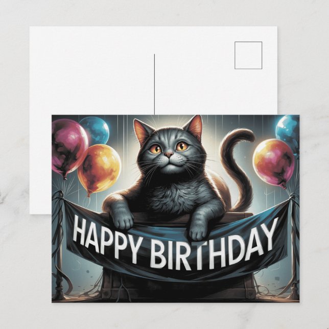 Happy Birthday 2026 Postkarten Katze -4 (Vorne/Hinten)