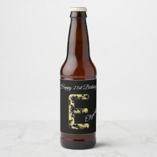 Happy Birthday 21. Elegant Letter E Monogram Bierflaschenetikett