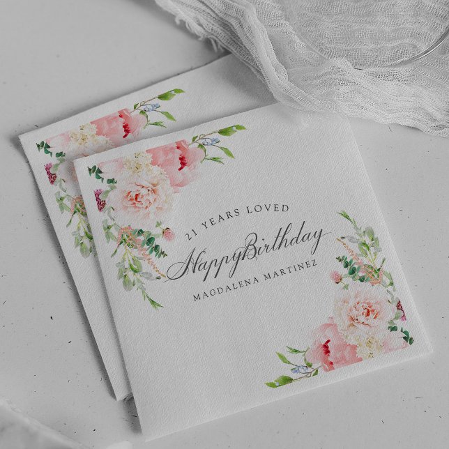 Happy Birthday 21 Jahre Loved Pink Floral Custom Serviette (Von Creator hochgeladen)