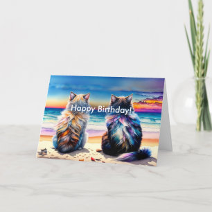Happy Birthday 2 Watercolor Cats Card Karte