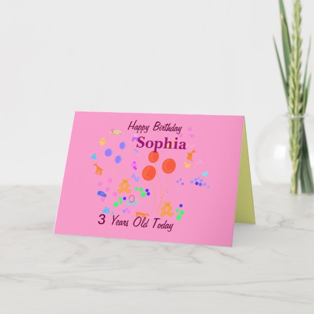 Happy Birthday 3 Jahre alt Karte (Vorderseite)
