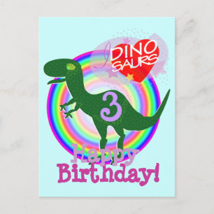 Happy Birthday 3 Years T-Rex Dino Postcard Postkarte