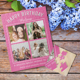 Happy Birthday 4 Foto Collage Bester Freund Pink Puzzle