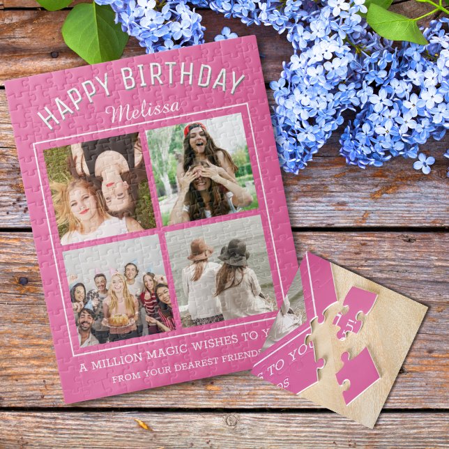 Happy Birthday 4 Foto Collage Bester Freund Pink Puzzle (Von Creator hochgeladen)