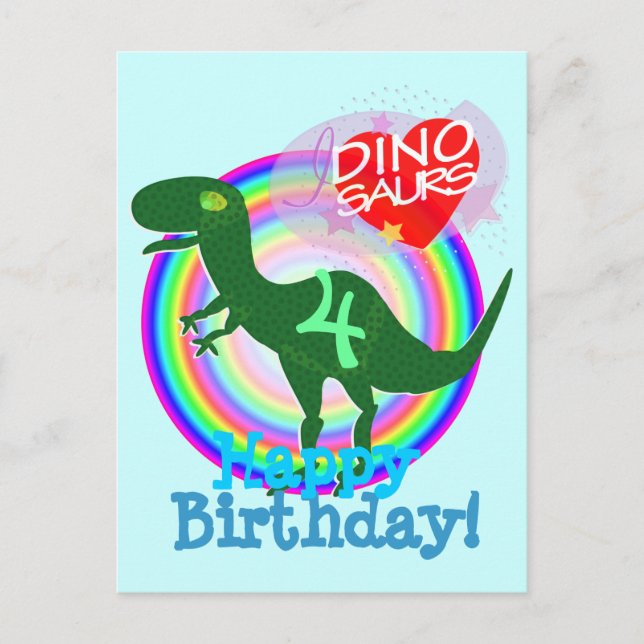 Happy Birthday 4 Years T-Rex Dino Postcard Postkarte (Vorderseite)