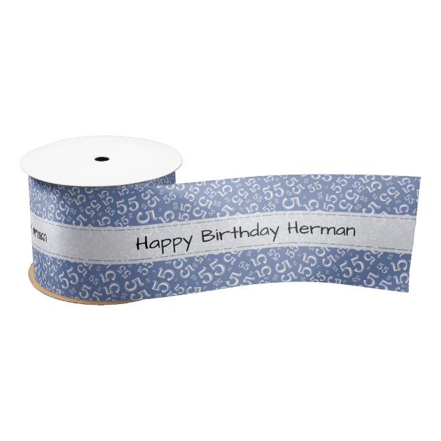 "Happy Birthday" 55 Random Number Pattern Blau Satinband (Spule)