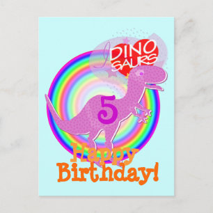 Happy Birthday 5 Jahre Lila T-Rex Dino Postkarte