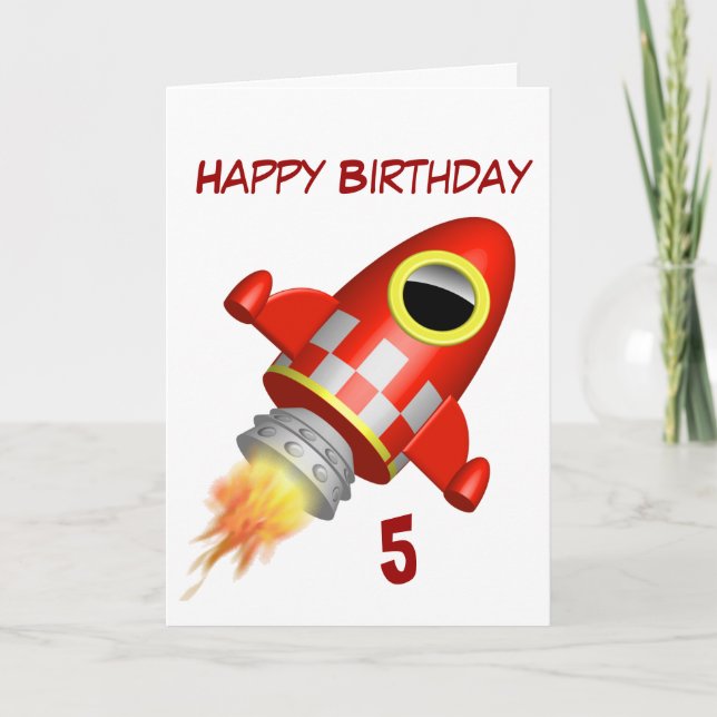 Happy Birthday 5. Little Rocket Thema Karte (Vorderseite)