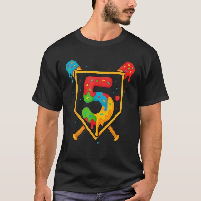 Happy Birthday 5 Year Old Baseball Ice Cream Sprin T-Shirt (Vorderseite)