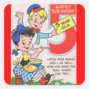 Happy Birthday 5 Year Quadratischer Aufkleber