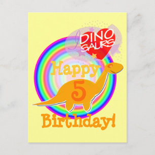 Happy Birthday 5 Years Orange Dino Postcard Postkarte