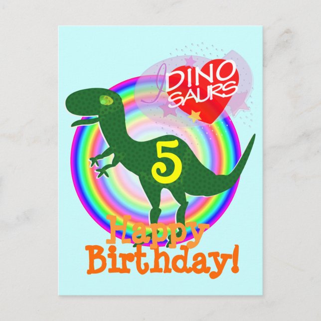 Happy Birthday 5 Years T-Rex Dino Postkarte (Vorderseite)