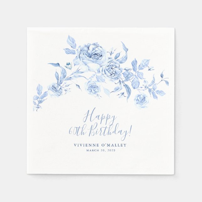 Happy Birthday 60. Blue Rose Blues Custom Serviette (Vorderseite)