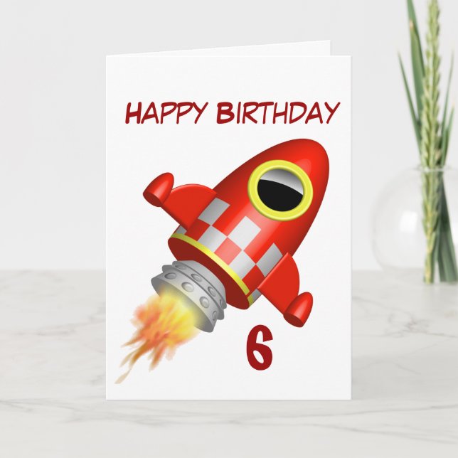 Happy Birthday 6. Little Rocket Thema Karte (Vorderseite)