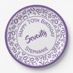 Happy Birthday 70. Lila/White Number Pattern Pappteller