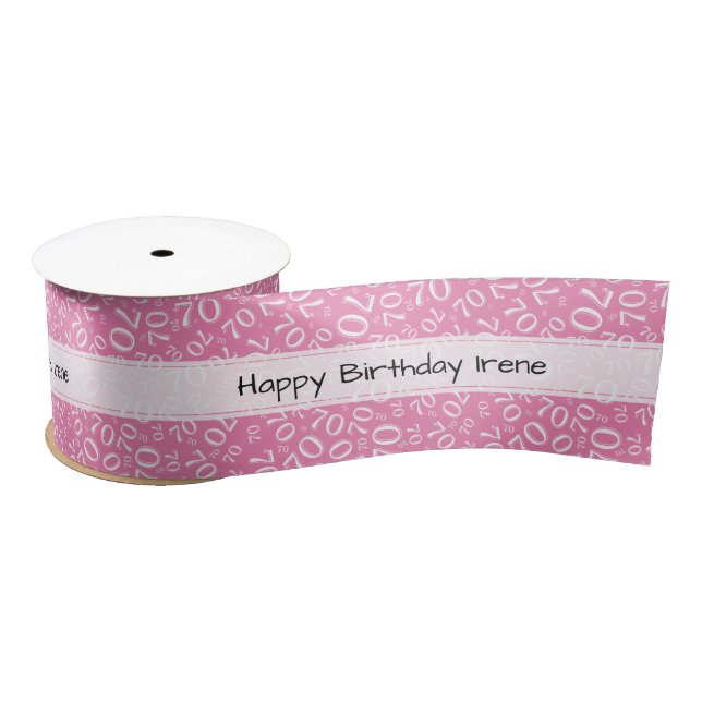 "Happy Birthday" 70 Nummer Muster Pink und Weiß Satinband (Spule)